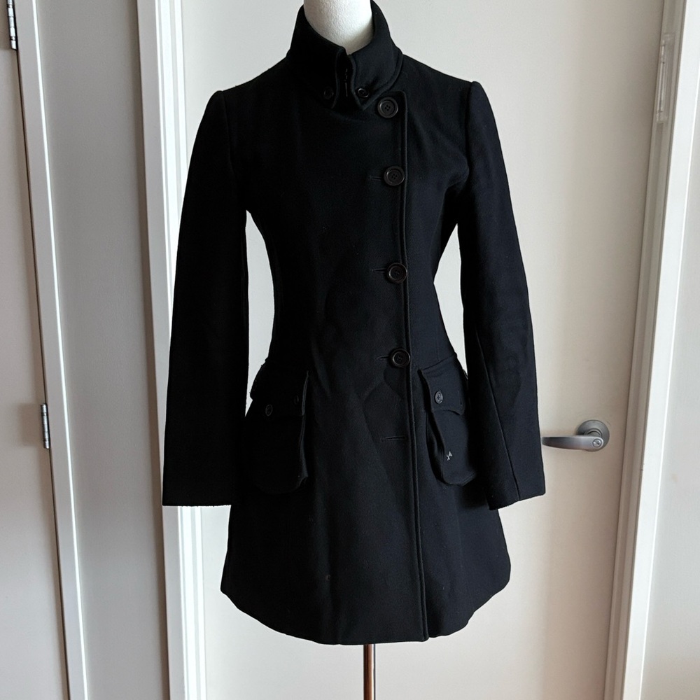 Thomas Burberry Vintage Black Wool Coat Women’s XS Military Style